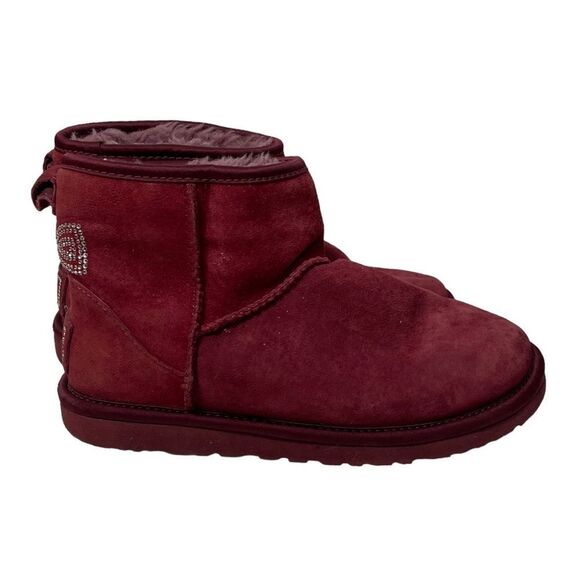 Ugg Maroon Bow Rhinestone Ankle Booties - Picture 1 of 7